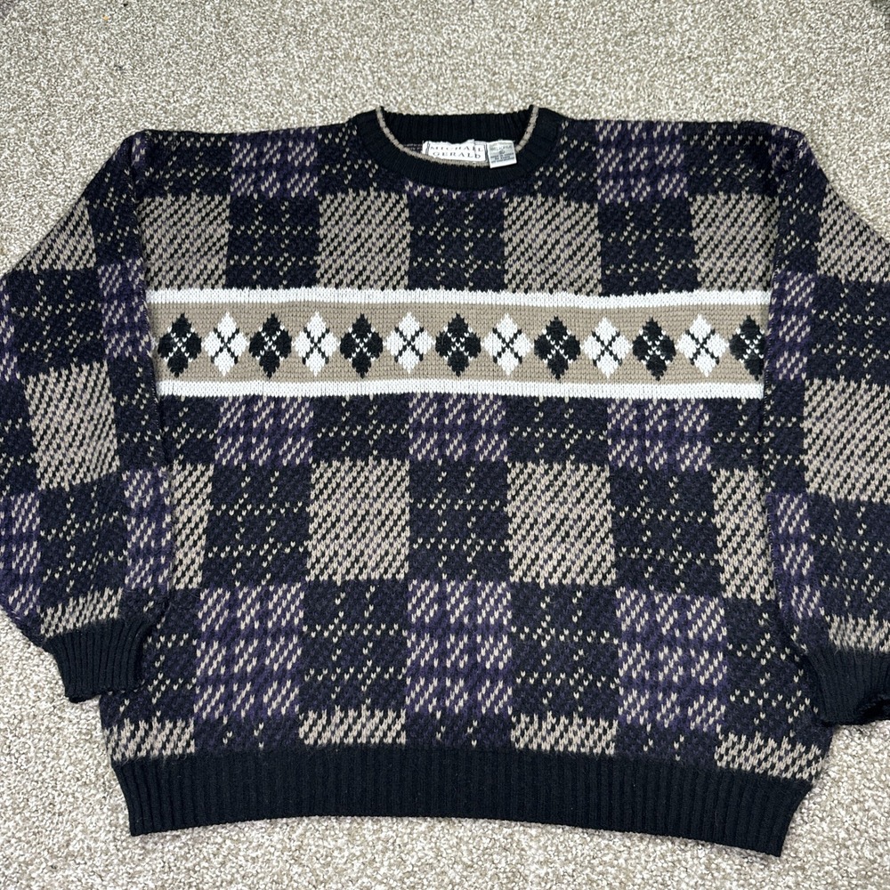 Vintage Grandpa Sweater Argyle Style Boxy Fit Dadcore XL 90s Hiphop